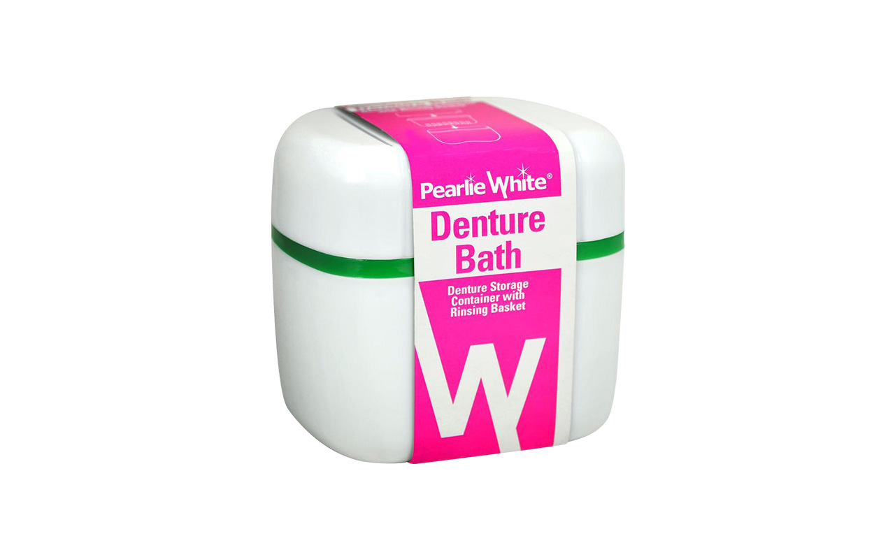 Pearlie White Denture Container With Rinsing Basket