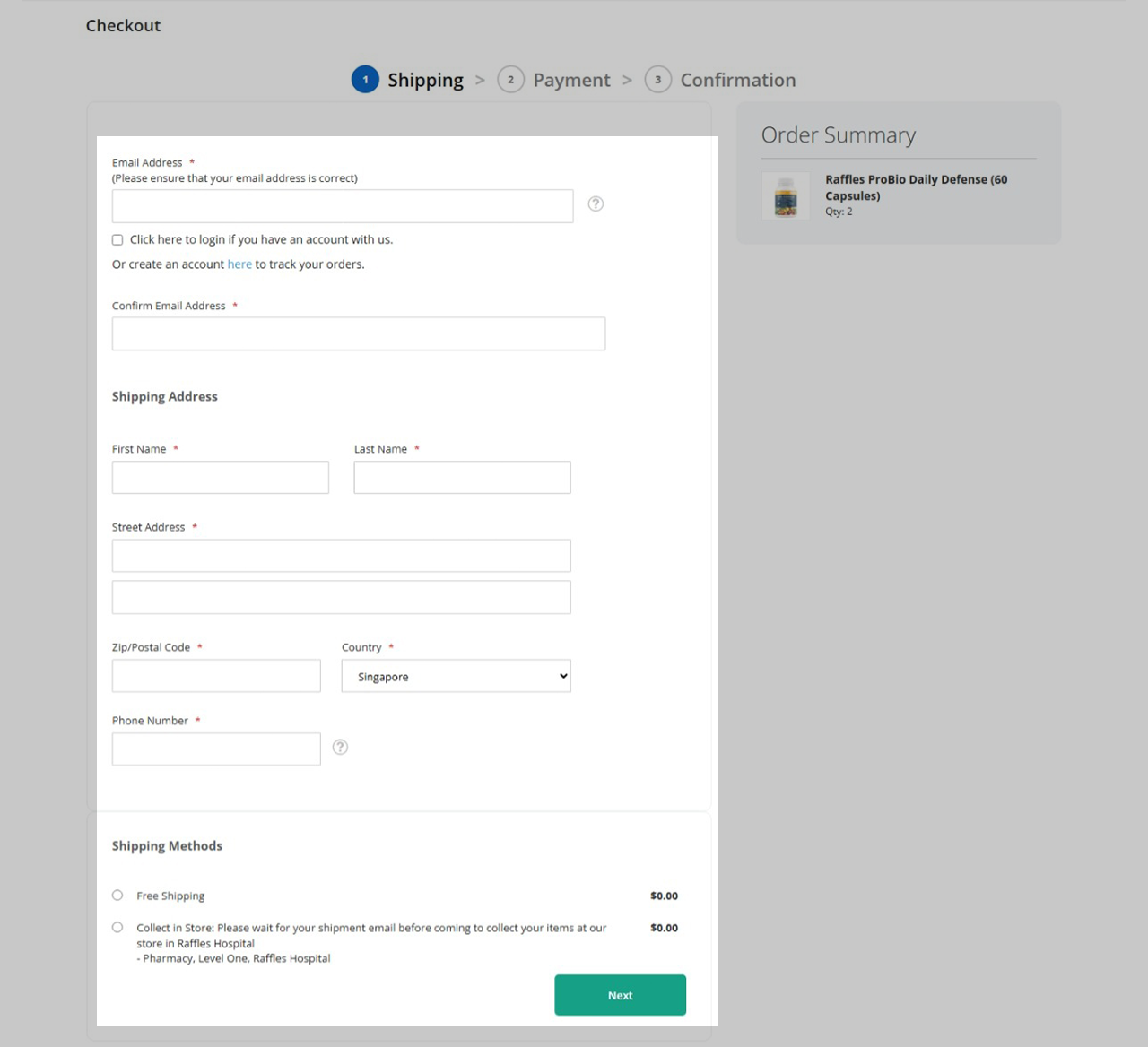 Enter your shipping address and select shipping method